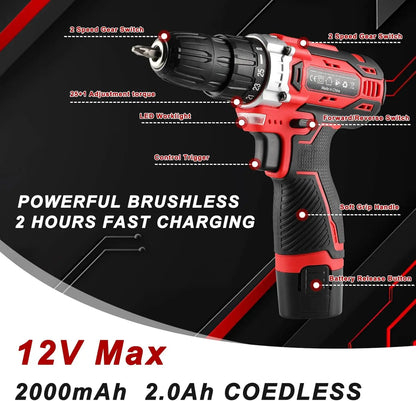 138-Piece Power Tool Set with 12V Cordless Drill for Home DIY Repairs and Maintenance