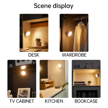 USB Rechargeable Motion Sensor LED Night Light - Energy-Efficient Round Lamp for Bedroom, Corridor, and Bathroom Wall Illumination
