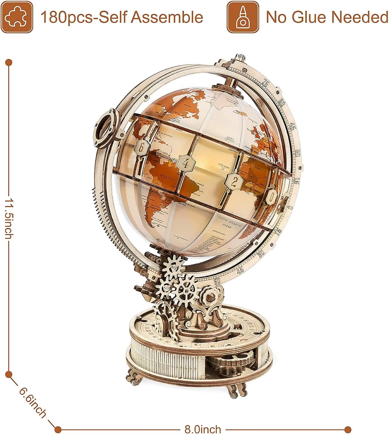 Robotime Rokr 3D Wooden Puzzle Luminous World Model Kit with LED Light Rotating Wooden Construction Kit Best Festival Gifts