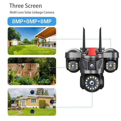 12K 24MP Outdoor Wifi Camera Triple Lens Home Security CCTV Video Surveillance System with Night Vision Triple Screens