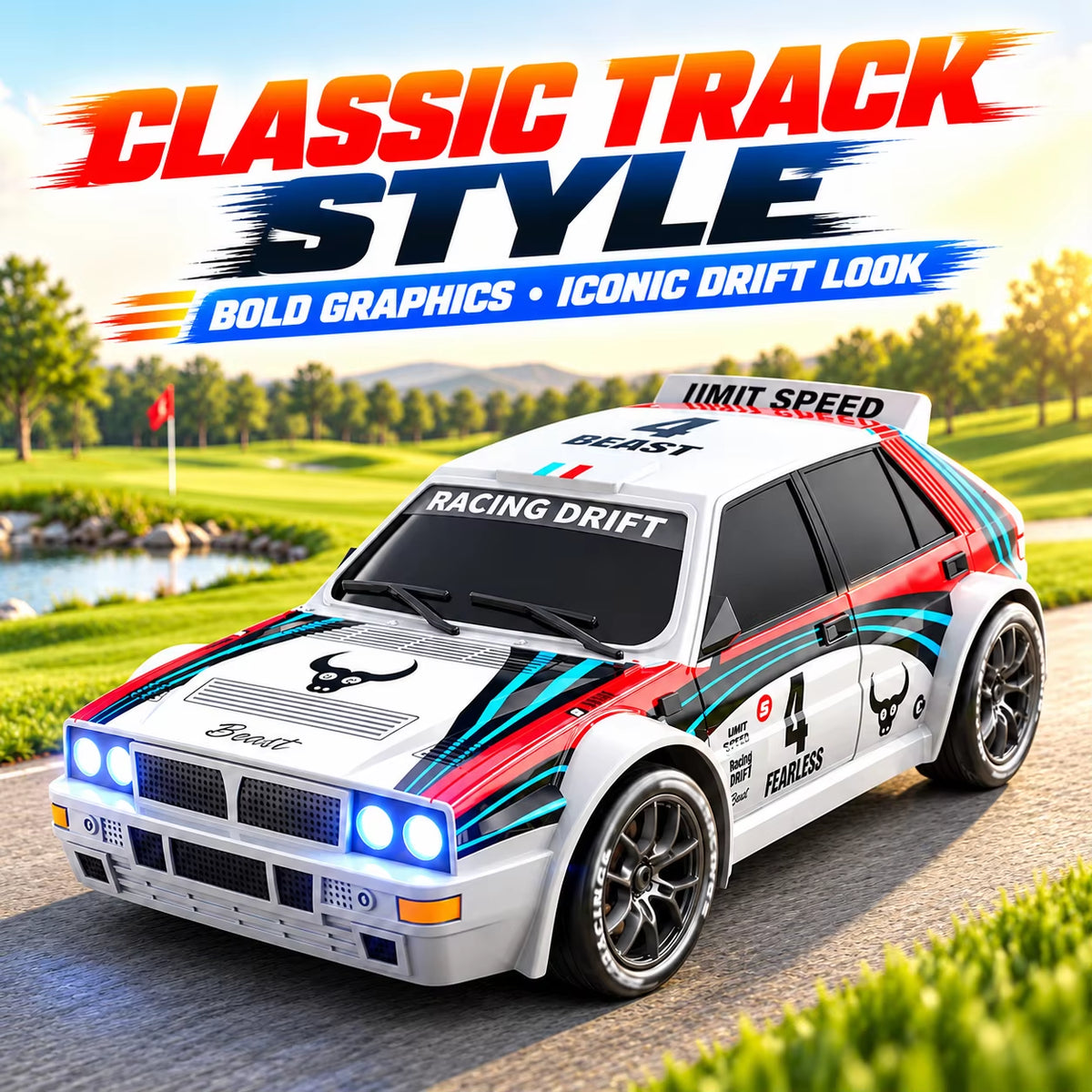 ZNLYRION 1:24 Scale RC Drifting Race Car - 4WD, Adjustable Speed (20Km/H), Includes Spare Drift Tires, LED Headlights and Taillights, Ideal for Boys and Adults