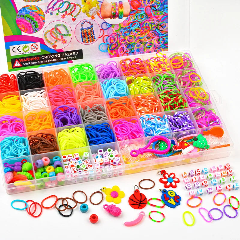 Creative Colorful Loom Bands Set Rainbow Bracelet Making Kit DIY Rubber Band Woven Bracelets Craft Toys for Girls Birthday Gifts