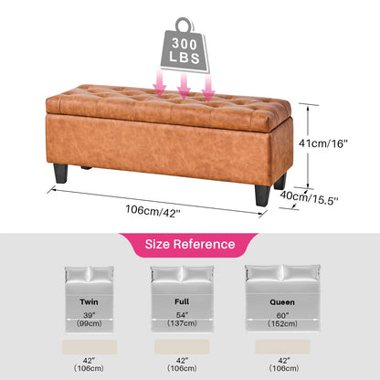 Redlife 42'' Storage Ottoman Bench, Tufted Entryway Bedroom Bench Footrest Stool W/ Flipping Lid Safety Hinge 66 L Storage Space