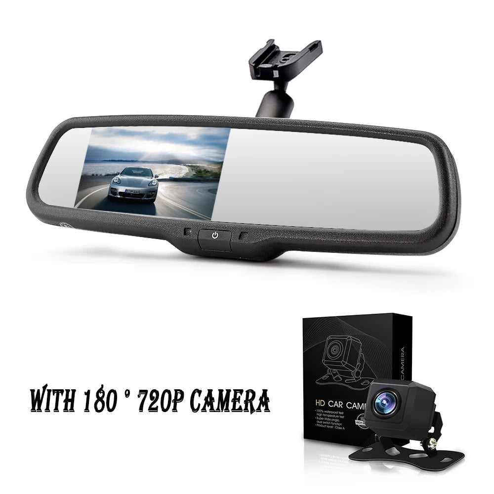 4.3'' Car Rearview Mirror Monitor Bracket LCD Video Monitor Camera Parking Monitor with HD Screen Driving Recorder