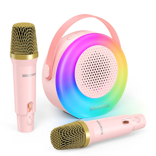Blitzmax BM-K10 Kids Karaoke Machine Mini Portable Bluetooth Speaker with 2 Wireless Microphones RGB Colorful Light Karaoke Toys Gifts Speaker for Home Party Birthday