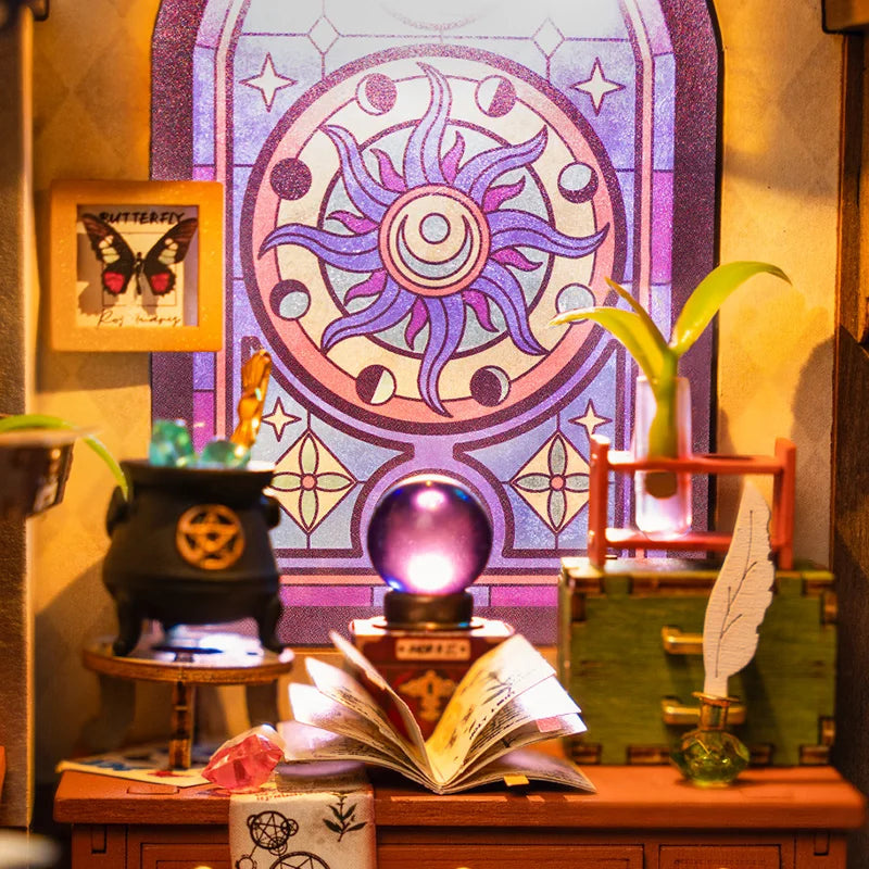 Robotime Rolife the Magic Study DIY Miniature House with Many Magic Note Books Dollhouse Decoration 3D Wooden Puzzle DG166