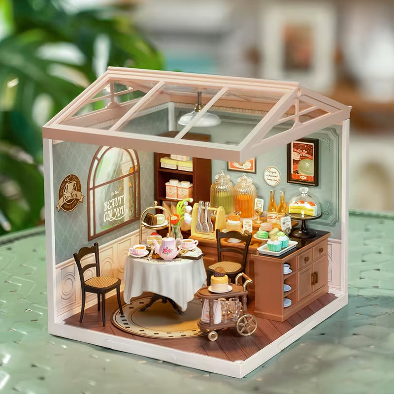Robotime Rolife Super Creator Series Plastic Dollhouse Building Blocks for Kids Yum Burgers Leisurely Cheers Bar Sweet Sips Tea
