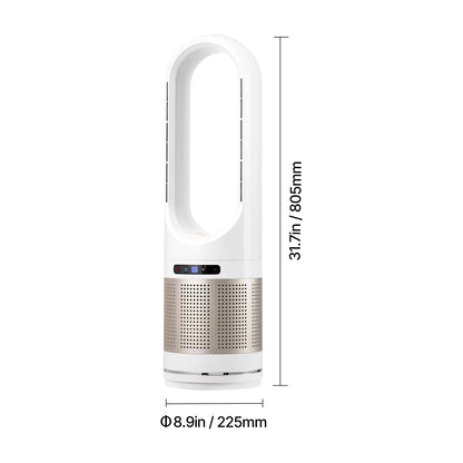 VEVOR Tower Fan Bladeless 15.4Ft/S Velocity Floor Blows Cold Air 80° Oscillating 8-Speed Fans 8E Control & Air Purification Mode