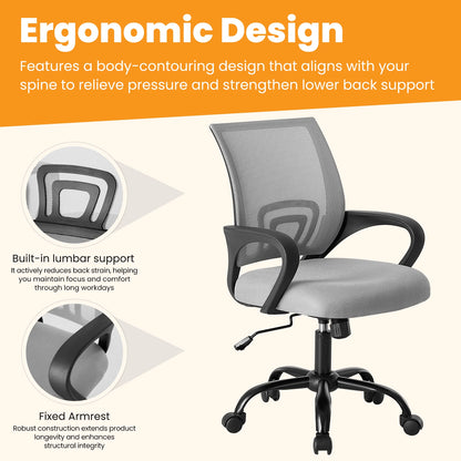 Ergonomic Height-Adjustable Office Desk and Gaming Chair with Fixed Armrests, 360° Swivel, and Storage Back for Computer and Meeting Room Use