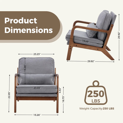 JHK Mid-Century Modern Accent Chair with Solid Wooden Frame, Armrests, and Waist Cushion for Adults - Ideal for Reading and Lounging