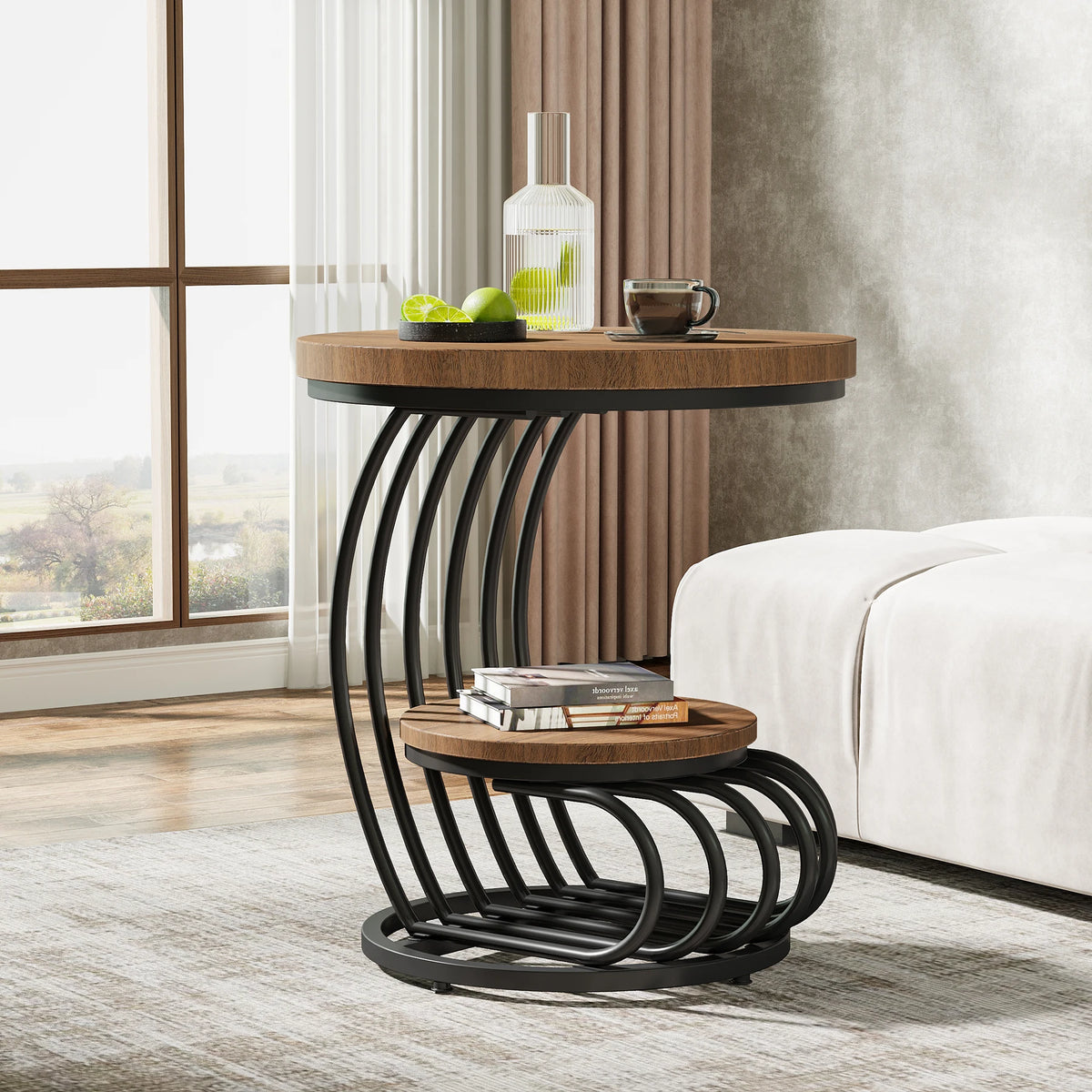 Tribesigns Gold Round End Table: Two-Tier Faux Marble Side Table with Storage Shelf, Contemporary White and Gold Bedside Nightstand