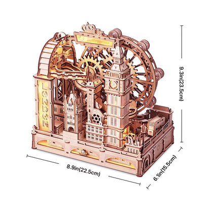 Robotime 3D Wooden Puzzle Marble Run Building Kit - London City Model with Lighting, Mechanical DIY Landmark Puzzle for Adults and Teens
