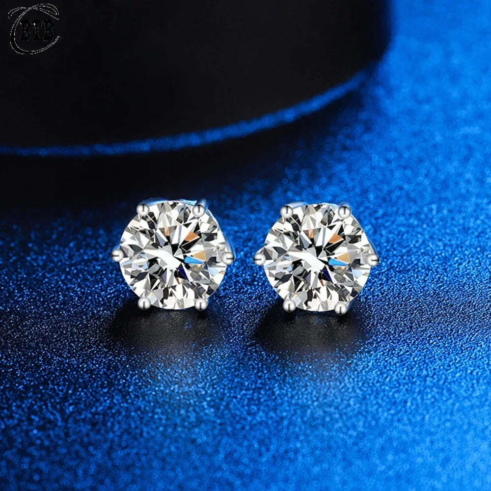 CBTB 925 Sterling Silver GRA Certified 0.5-3CT Real Moissanite D Color VVS1 Six-Jaw Stud Earrings for Women - Wedding Band Jewelry