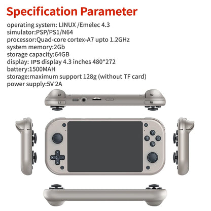 M17 Retro Handheld Video Game Console Open Source Linux System 4.3 Inch IPS Screen Portable Pocket Video Player 64GB
