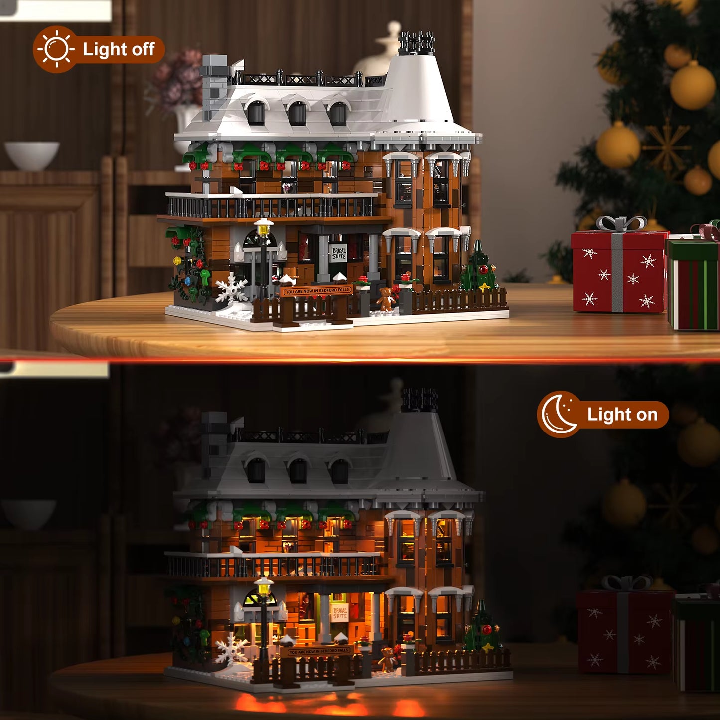 Wonderfuled Life House Building Blocks Set Christmas Holiday Snow House Bricks Gifts for Friends Family(1549Pcs)