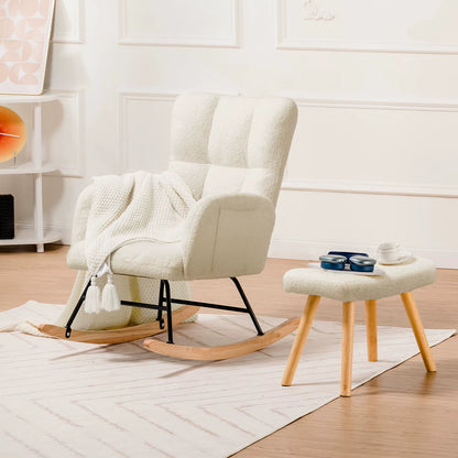 COMHOMA Teddy Glider Rocking Chair with Side Pockets, High Back Design for Adults - Ideal for Bedroom and Living Room