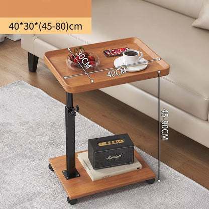 C Shaped Living Room Side Table Sofa Side Cabinet Mobile Coffee Table Simple Small Square Table Bedroom Bedside Table with Wheel