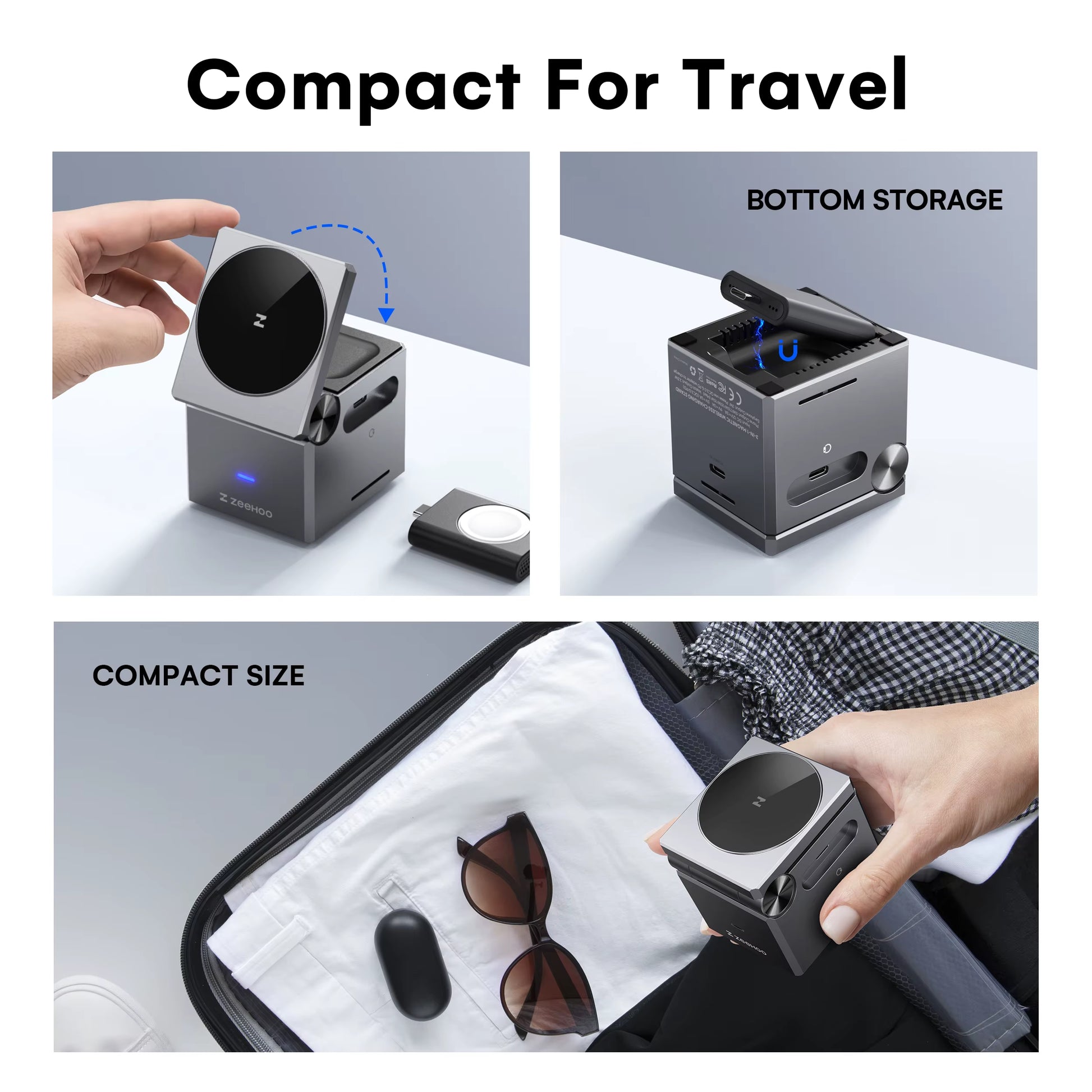 Zeehoo 3 in 1 Charging Station Multiple Devices Apple, Magsafe Portable Charger Iphone Wireless Stand, Travel Charger for Iphon