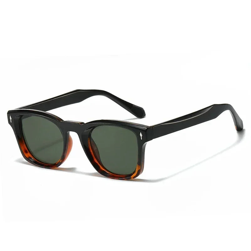 Retro Rivets Square Sunglasses Women Fashion Gradient Shades UV400 Men Green Black Sun Glasses