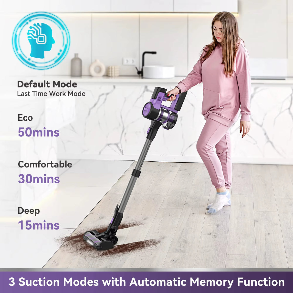 INSE S10 Cordless Vacuum Cleaner - 45Kpa Powerful 6-in-1 Stick Vacuum with Up to 50 Minutes Runtime and Rechargeable Battery for Carpets and Pet Hair