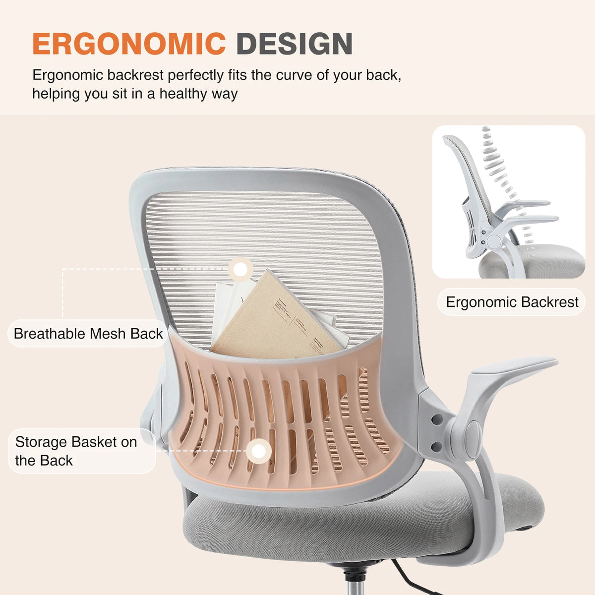 JHK Ergonomic Mesh Backrest Office Chair with Adjustable Height and Rolling Wheels for Home and Gaming Use