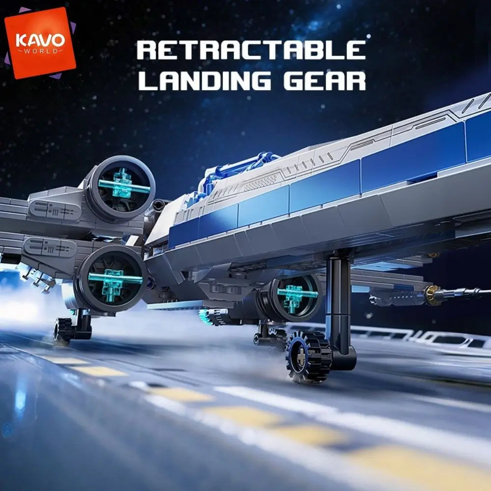 KAVOWORLD 1271-Piece X-Wing Space Fighter Building Block Set with LED Lighting and Mechanical Linkage, Transformable Starship Model with Retractable Landing Gear, Ideal Construction Toy for Adults and Teens, Perfect Gift for Space Enthusiasts