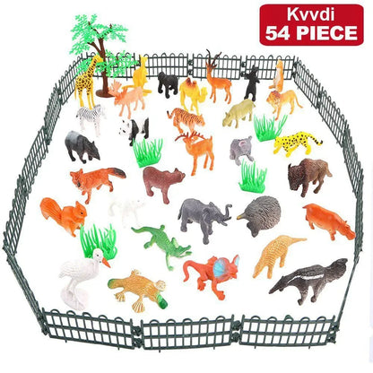 54 Pcs Mini Jungle Animal Toys Set Realistic Wild Plastic Animals Learning Toys Elephant Gazelle Giraffe Gnu Gorilla Lion Tiger