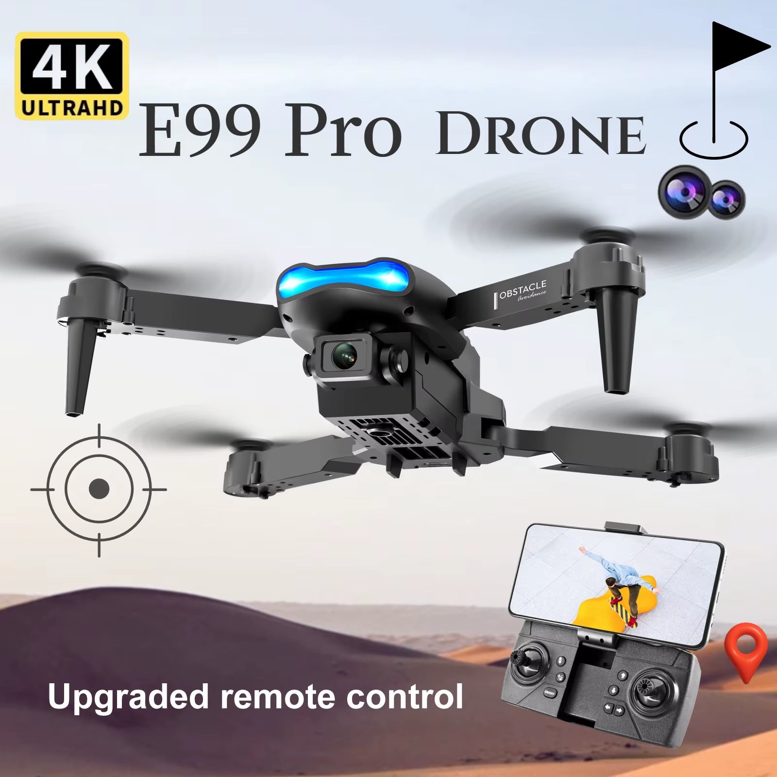 New E99Pro RC Drone 4K Professinal with 1080P Wide Angle HD Camera Foldable Helicopter WIFI FPV Height Hold Gift Toy