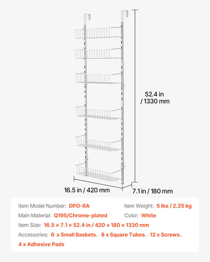 Heavy-Duty Steel Over-the-Door Pantry Organizer with Adjustable Multi-Tier Spice Rack Shelves