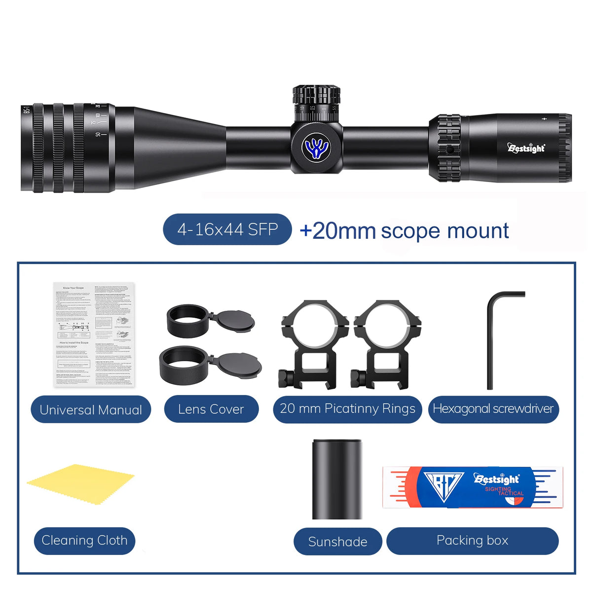 Tactical 4-16X44 AOE Hunting Scope with Red and Green Illuminated Reticle for Airsoft and Firearm Applications