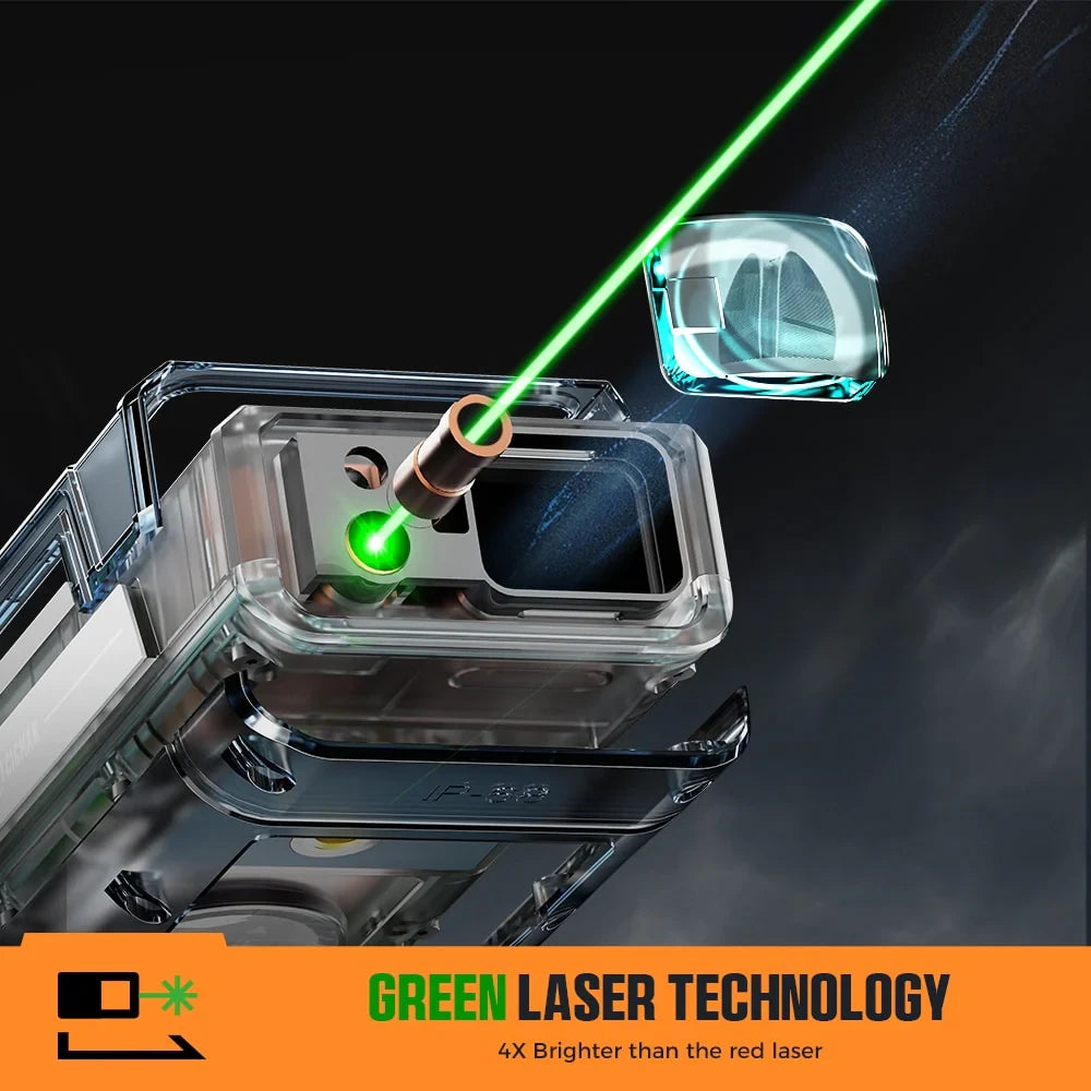  Laser Distance Measure 120M 393Ft Digital Pointfinder 4X Zoom P2P Technology IP68 Waterproof Bluetooth Wireless Charging 2.4" IPS Display
