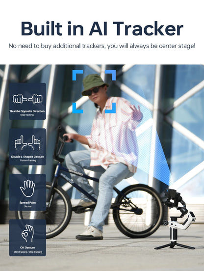 SCORP Mini 2 Handheld Gimbal 3-Axis Mirrorless & Action Camera Smartphone with AI Tracker Magnetic Fill, 1.2Kg Payload