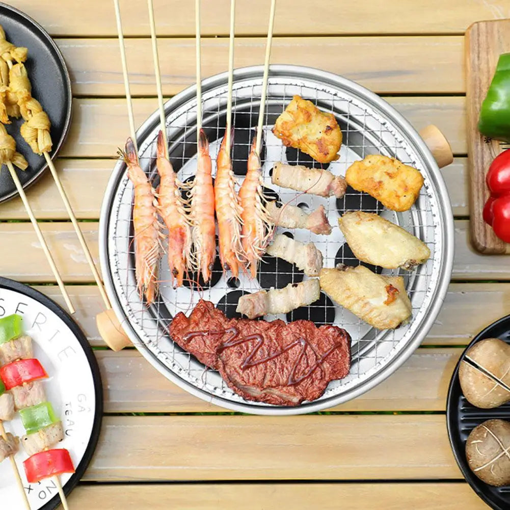 Steel Barbecue Grill Korean Charcoal Stove Split BBQ Stove round Non-Stick Barbecue Rack for Outdoor Camping