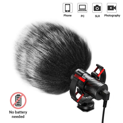 Aluminum Alloy Professional Recording Microphone with Spring Cable Plug and Play for Canon Nikon DSLR Camera Smartphone