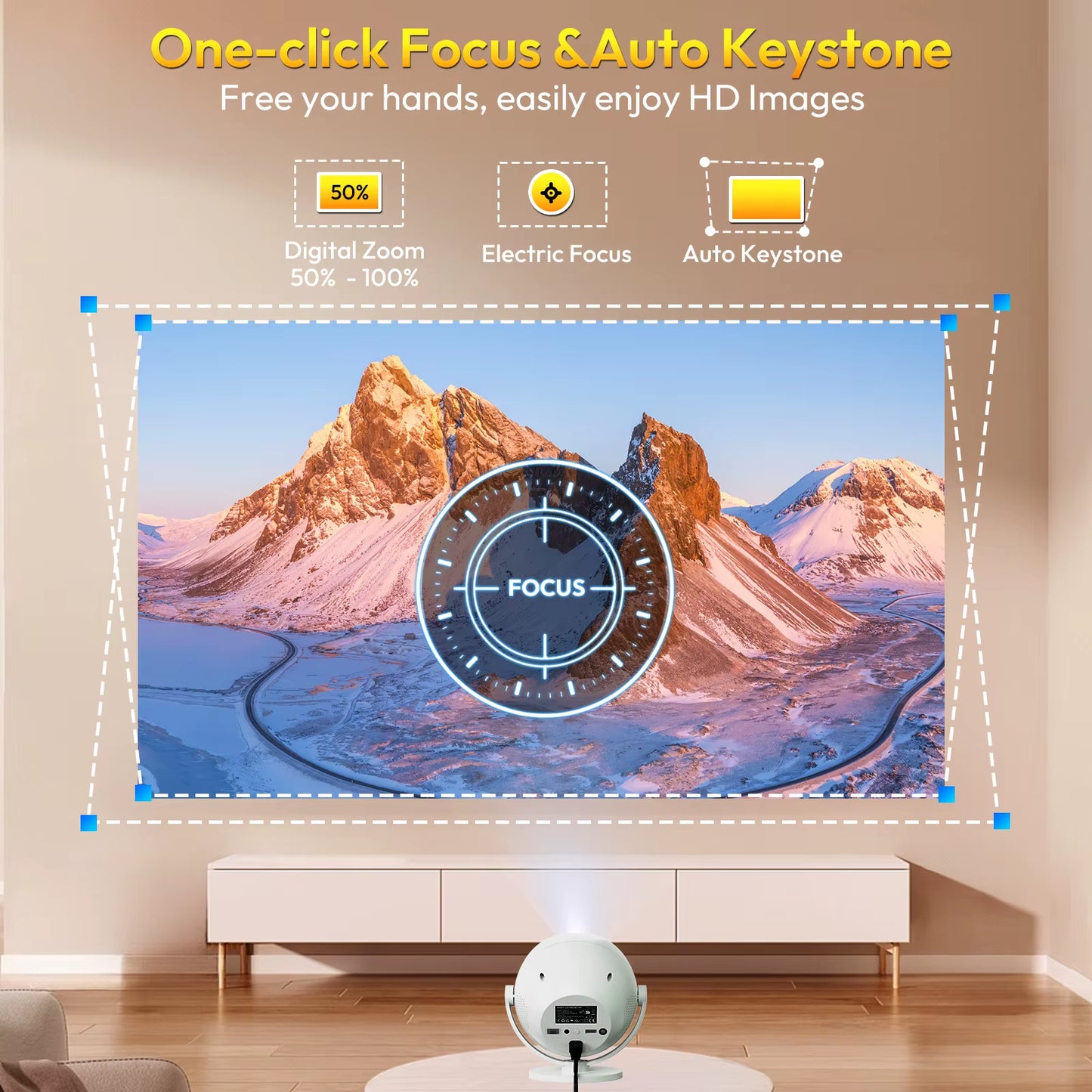 ​ 350 ANSI 4K Portable Android Projector Native 720P/1080P Wifi6 Bluetooth 50% Zoom Electric Focus for Home Theater
