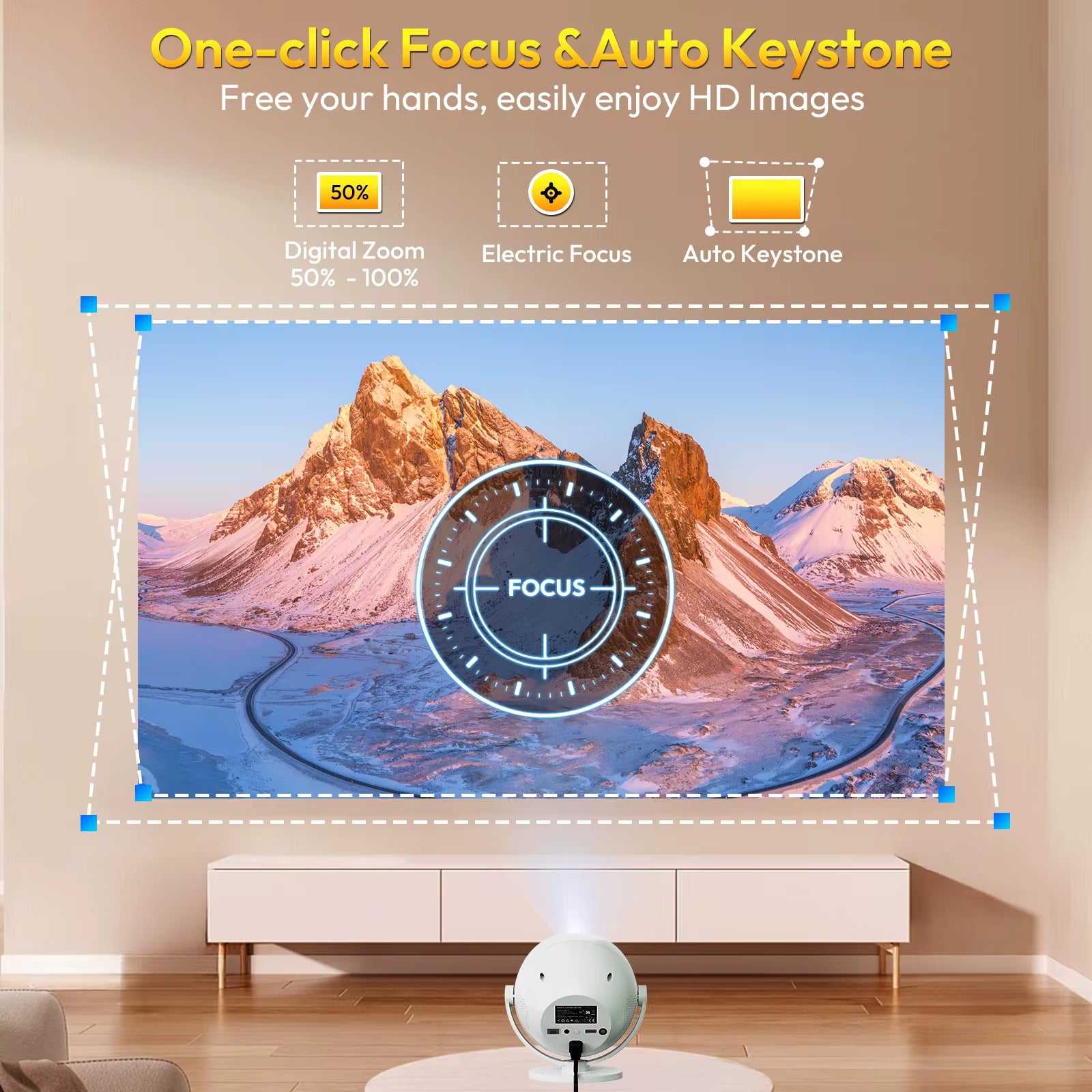 ​ 350 ANSI 4K Portable Android Projector Native 720P/1080P Wifi6 Bluetooth 50% Zoom Electric Focus for Home Theater