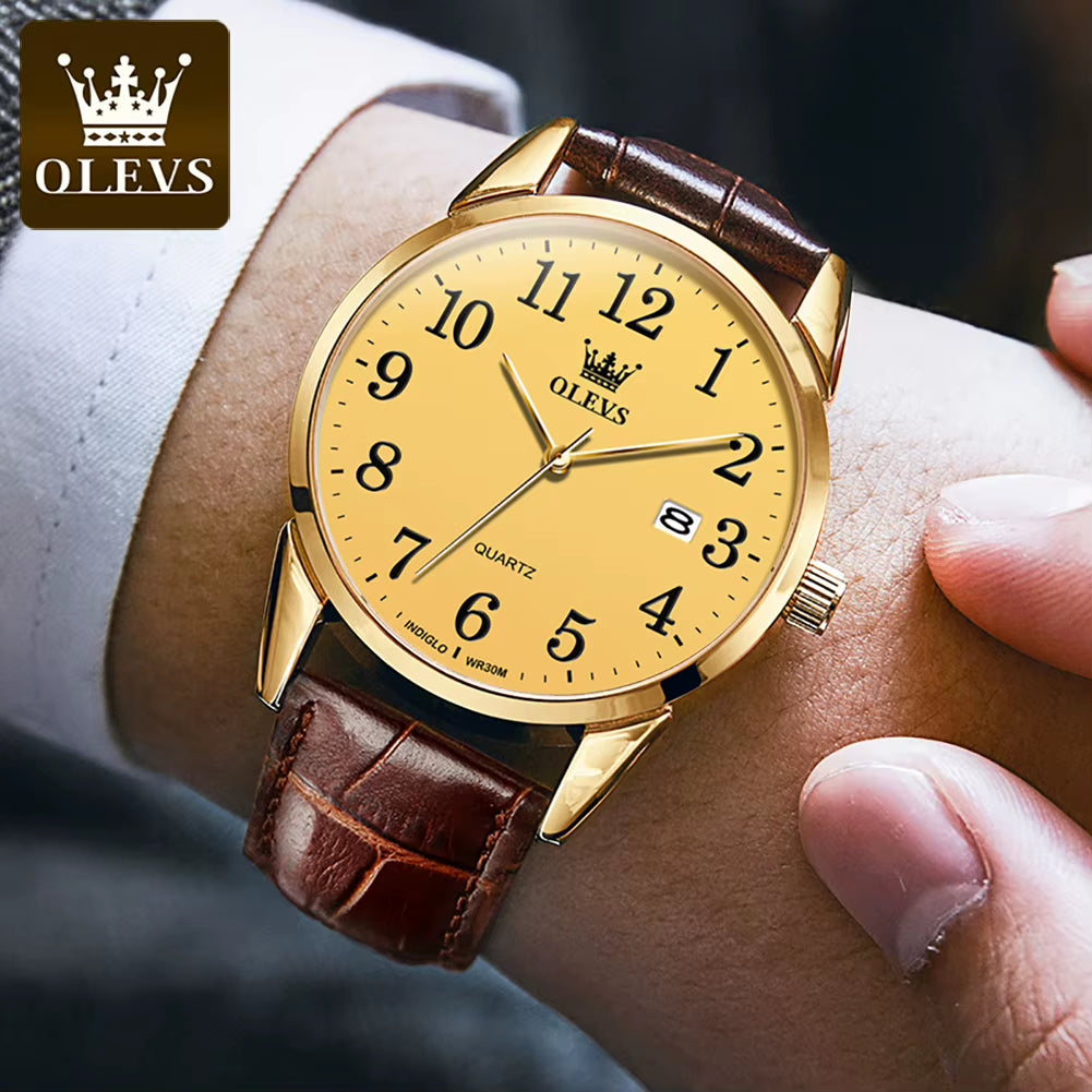Brand Fashion Quartz Watch for Men and Women Leather Strap Waterproof Original Watch Arabic Numeral Scale Giving to Elders