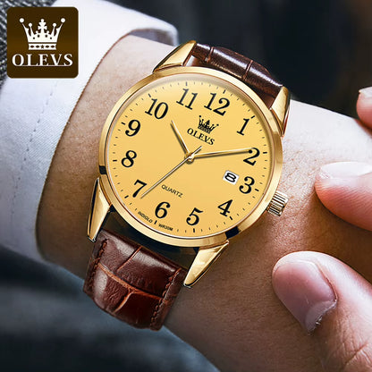 Brand Fashion Quartz Watch for Men and Women Leather Strap Waterproof Original Watch Arabic Numeral Scale Giving to Elders