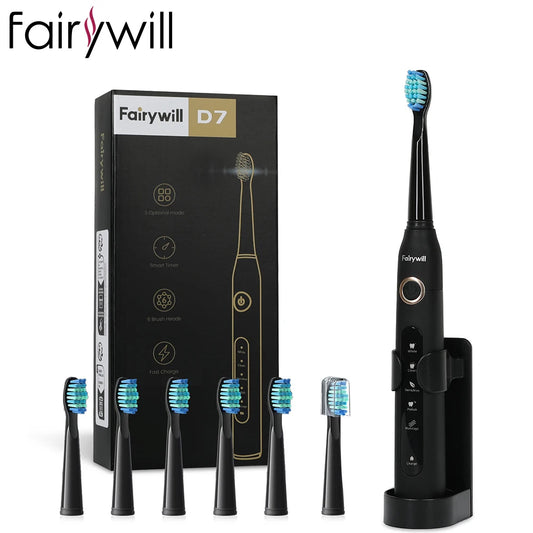 Fairywill Electric Sonic Toothbrush FW-D7 USB Charge Rechargeable Adult Waterproof Electronic Tooth Brushes Replacement Heads