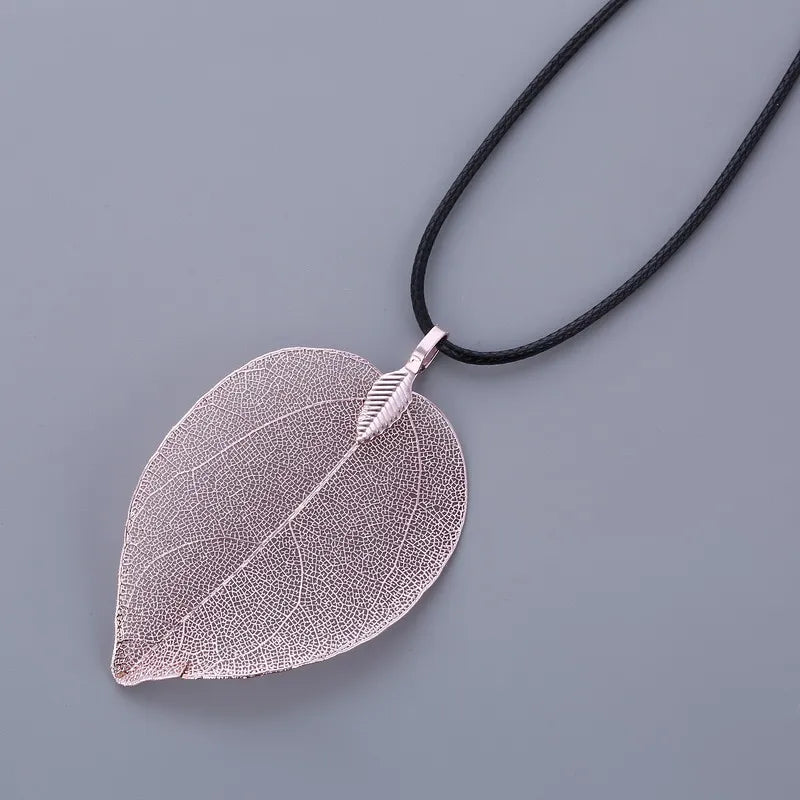 Unique Natural Real Leaf Choker Pendant Necklace for Women True Leaves Shape Filigree Vintage Necklace Jewelry Gift