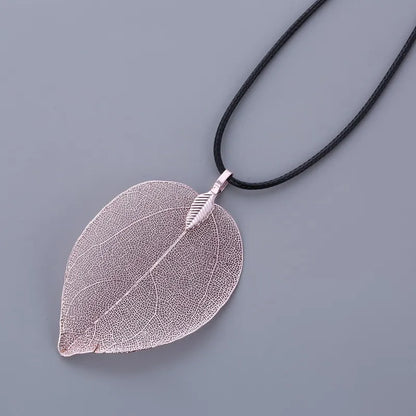 Unique Natural Real Leaf Choker Pendant Necklace for Women True Leaves Shape Filigree Vintage Necklace Jewelry Gift