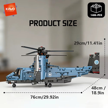KAVOWORLD 1486-Piece Military V-22 Transport Aircraft Helicopter Building Block Set - STEM Educational DIY Assembly Airplane Toy