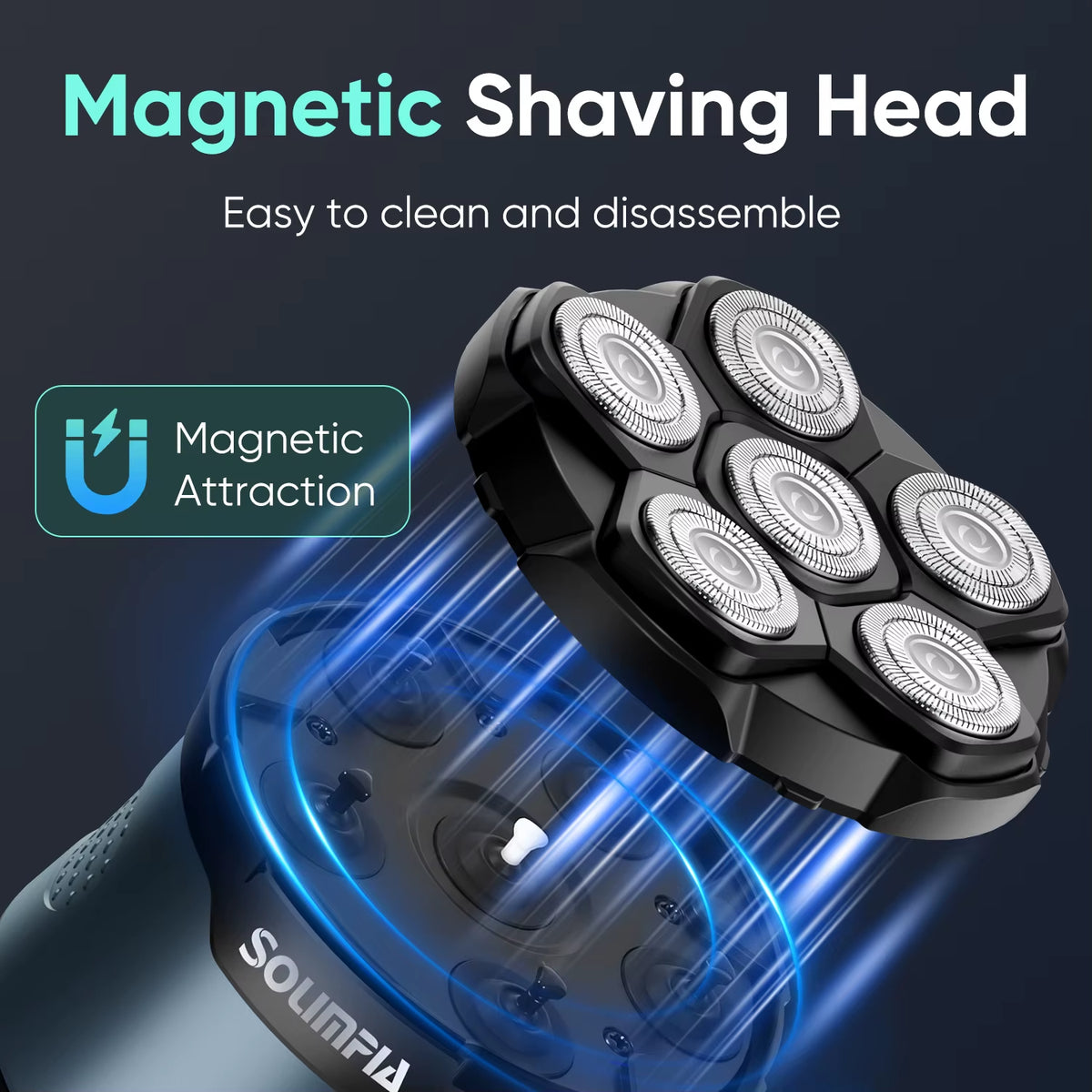 Solimpia 6D Magnetic Electric Razor for Men - High-Speed Hypoallergenic Head Shaver for Effortless Bald Shaving