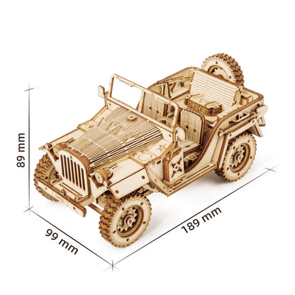 Robotime Classic Car 3D Wooden Puzzle Model Kits: Vintage Train, Army Jeep, and Heavy Truck at 1:15 Scale for Children