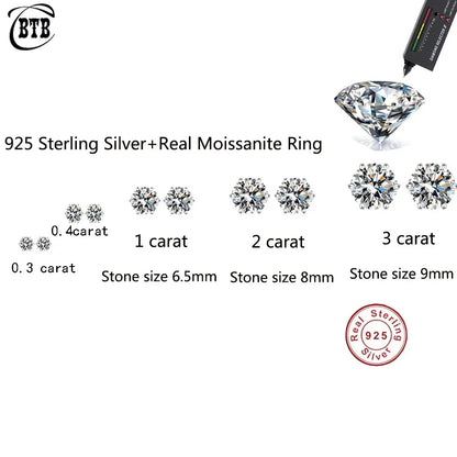 CBTB 925 Sterling Silver GRA Certified 0.5-3CT Real Moissanite D Color VVS1 Six-Jaw Stud Earrings for Women - Wedding Band Jewelry