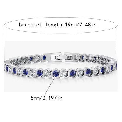 925 Sterling Silver Tennis Bracelet Sapphire Gemstone Blue Stone Bangle for Women Engagement Wedding Fine Jewelry Gift USA Stock