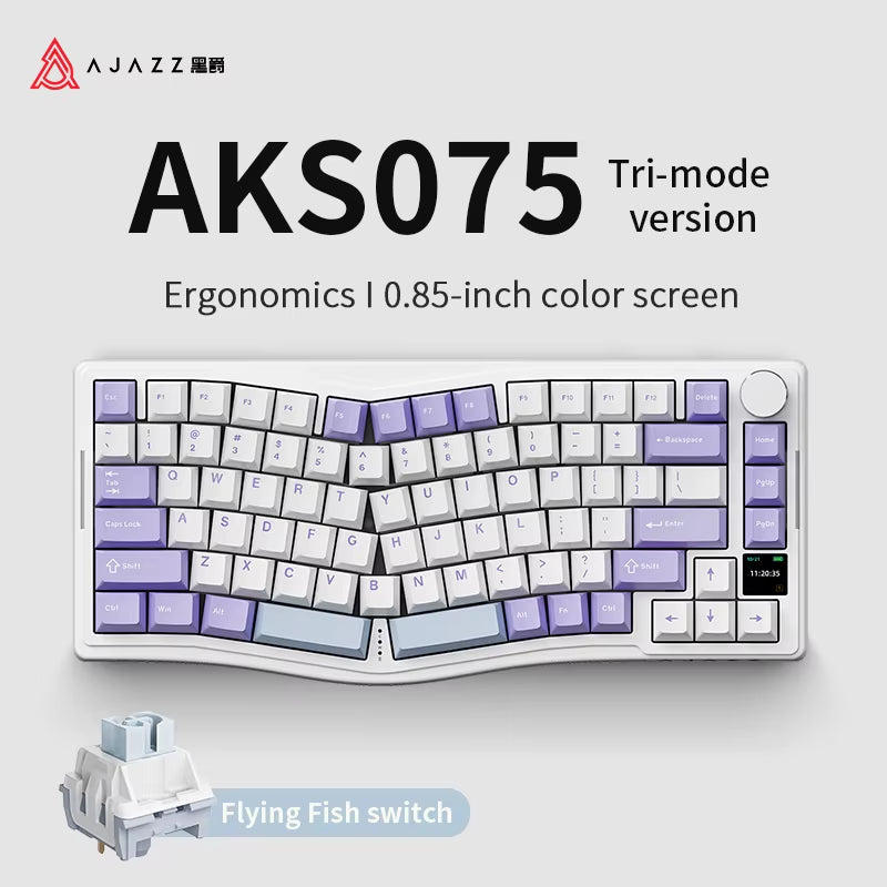 AKS075 Alice Three-Mode Mechanical Keyboard Game and Structure Ergonomic Keyboard + Custom Screen RGB DIY