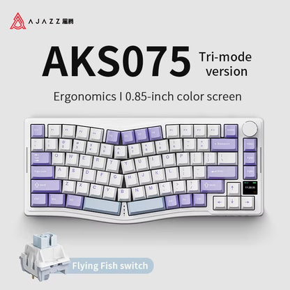 AKS075 Alice Three-Mode Mechanical Keyboard Game and Structure Ergonomic Keyboard + Custom Screen RGB DIY