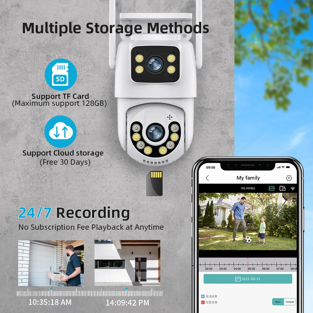 8MP 4K PTZ Wifi Camera Dual Lens Wireless Outdoor Surveillance Camera Ai Human Detect Security IP Camera Auto Tracking Icsee App
