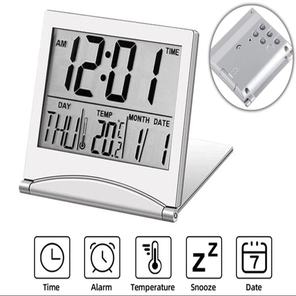 Digital Travel Alarm Clock Foldable Temperature LCD Clock Compact Desk Timer New